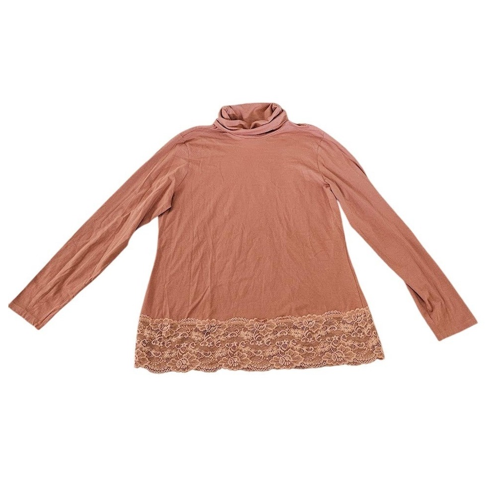 Sundance Womens Terracotta Pink Lace Trim Turtleneck Long Sleeve Top XL